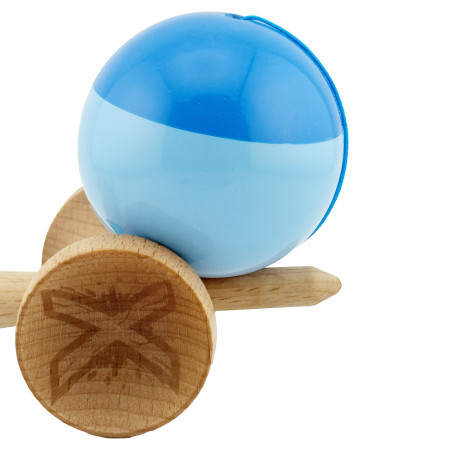 Kendama X Originala, Profesionala, Cyrax, Big Cups V2, Super Sticky cu Cupe Mari, Rulment Metalic, din lemn 18 cm, Ata 55 cm, Albastru/Bleu