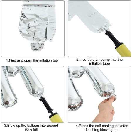 Set Baloane din Folie Metalizata, Cyrax, Model Just Married, Litere de 40 cm, Baloane Party, Ambalaj Individual, Pai, Ata si Adeziv Incluse, Umflare cu Aer sau Heliu, Argintiu