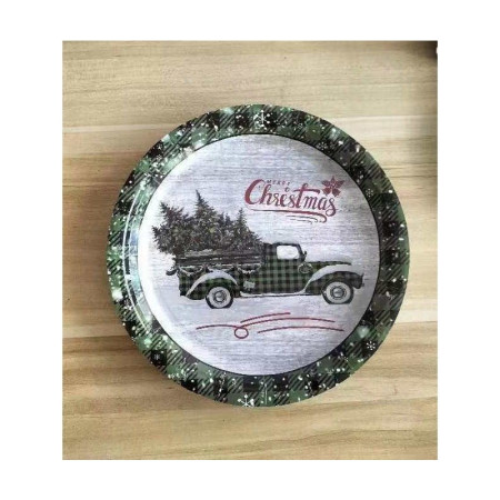 Set 10 Farfurii Unica Folosinta, Cyrax, 23 cm, Model Masina de Craciun, Multicolor