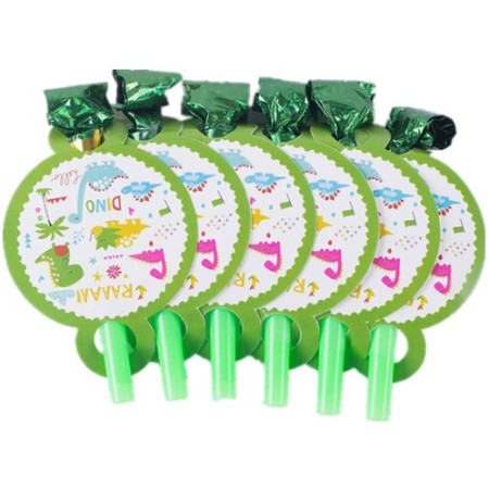 Set 6 Suflatori, Cyrax, Colectia Dino Park, 12 x 7 cm, din Carton/Plastic/Hartie, Multicolor