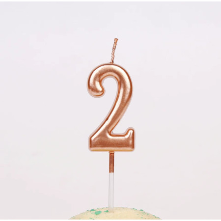 Lumanare de Tort, Cyrax, Model Cifra 2, Party, 4.5 x 2.5 cm, din Parafina, Rose Gold