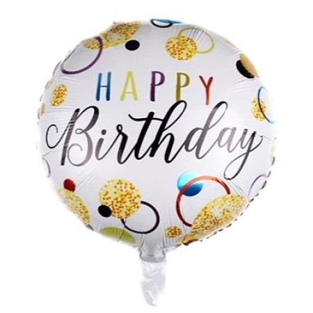 Balon din Folie Metalizata, Cyrax, Figurine, Model 6, Happy Birthday, Tematica Aniversare, 45 cm, Ambalaj Individual, Pai Inclus, Umflare cu Aer sau Heliu, Multicolor