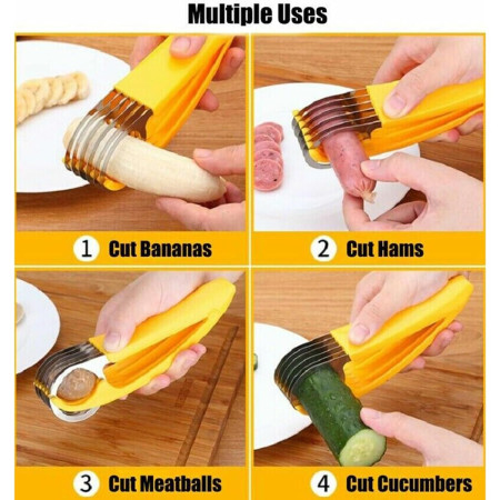 Feliator pentru Alimente, Cyrax, Accesoriu pentru Bucatarie, Cutit pentru Legume si Fructe, Model Banana, Ergonomic, 17.5x5x4 cm, Galben