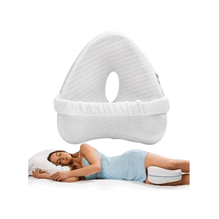 Perna Ortopedica pentru Picioare, Cyrax, Multifunctionala, Confortabilă, in Forma de Inima, Spuma cu Memorie, Curea Anti-cadere, 25x23x13 cm, Alb