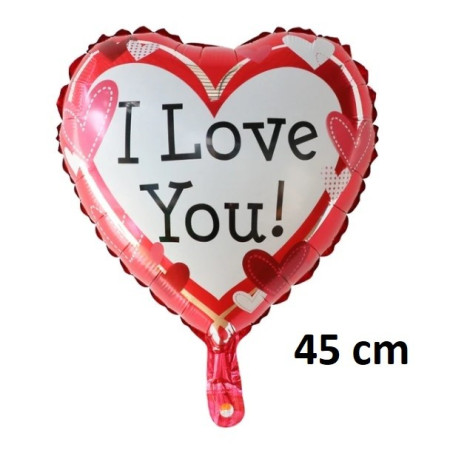 Balon din Folie Metalizata, Cyrax, Figurina Inima, Model I Love You, Tema Ziua Indragostitilor, 45 cm, Ambalaj Individual, Pai Inclus, Umflare cu Aer sau Heliu, Rosu/Alb