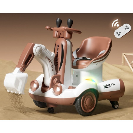 Excavator Electric, Cyrax, pe 4 Roti Antiderapante, cu Telecomanda, Brat Controlat Electric, cu Telecomanda, +2 Ani, Maro