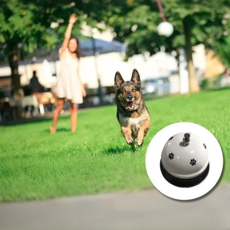 Clopotel Metalic Multifunctional,  Alb cu Imprimeu Labuta Neagra, 7.5x7.5x6.5 cm, Dresaj, Receptie, Restaurante