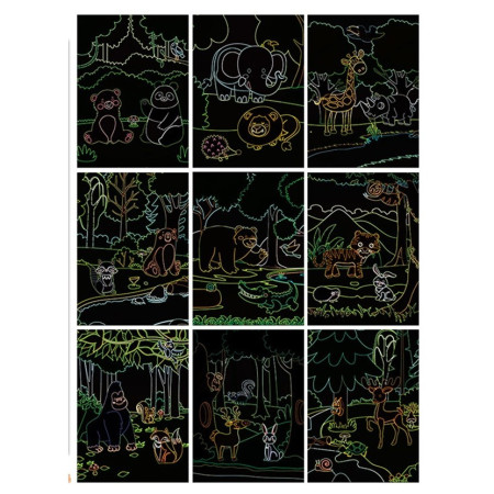 Set 9 Planse Razuibile, Cyrax, Scratch ArtCards, +3 Ani, de Razuit si de Colorat, 19 x 14 cm, Model ZOO, Multicolor