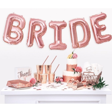 Set Baloane din Folie Metalizata, Cyrax, Model Team Bride, Litere de 40 cm, Tema Iubire, Baloane Party, Ambalaj Individual, Pai Inclus, Umflare cu Aer sau Heliu, Roz