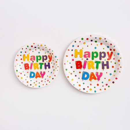 Set 10 Farfurii Unica Folosinta, Cyrax, Imprimeu Happy Birthday, din Carton, Diametru 23 cm, Multicolor