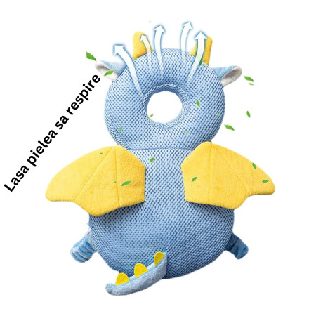 Perna tip Rucsac pentru Protectia Capului,  Tetiera tip Dragon, pentru Bebelusi, Design tip Plasa, 33x6x19 cm, 180 g, Albastru