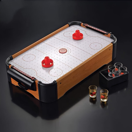 Masa Air Hockey Graffiti fara Picioare, Cyrax, Lemn, 2 Pucuri, Tabela Scor, 2 Impingatoare, 57x31x9.5 cm, Maro