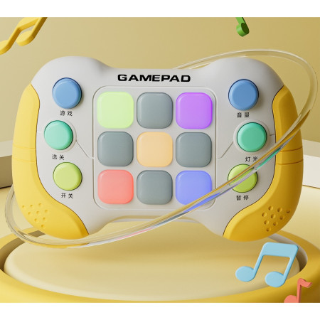 Jucarie Interactiva Cyrax, Tip Consola Pop It, 6 butoane functionale, 5 Moduri de Joc, 600 Niveluri, + 3 ani, Galben/Gri