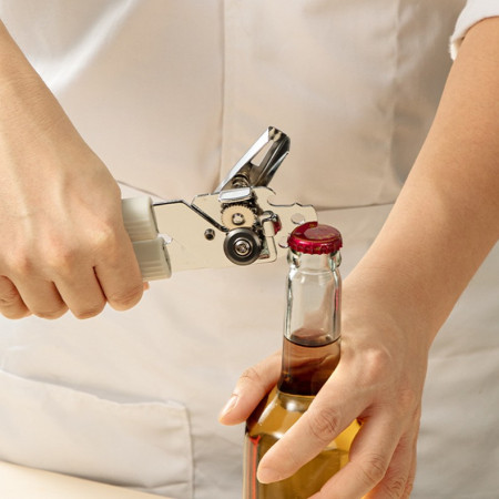 Desfacator de Conserve 3 in 1, Cyrax, Instrument pentru Deschis Conserve, Sticle, Otel inoxidabil, Simplu de Utilizat, Maner Anti alunecare, 21.5 x 4.7 cm Alb