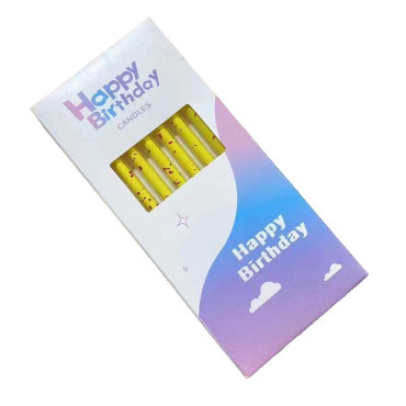 Set 6 Lumanari Lungi, Cyrax, din Parafina, 10 x 0.5 cm, Happy Birthday, Galben