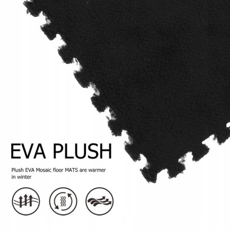 Set 10 Piese Covor tip Puzzle, Cyrax, Spuma EVA, Pufos, 30 x 30 x 1 cm, Negru