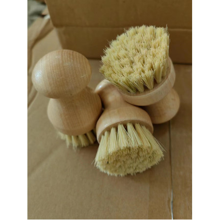 Perie de Curatat Vase si Alimente, Cyrax, din Lemn de Bambus, 8 x 5 cm, Perie din Sisal, Maro