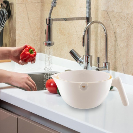 Bol cu Doua Straturi, Cyrax, pentru Fructe, Legume, cu Cos de Scurgere a Apei, 2L, din ABS+PP, 29.9 x 22.5 x 11.8 cm, Alb