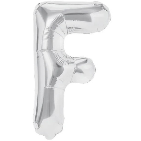 Balon Folie Metalizata Litera F, Cyrax, 80 cm, Umflati cu Heliu sau Aer, Ambalaj Individual, Pai inclus, Argintiu
