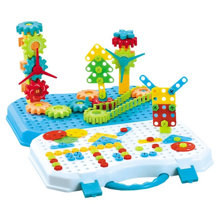 Set Constructie Bormasina Magica cu Servieta, Cyrax, 310 Piese, Albastru, Piese Multicolore, Plastic, 31x46 cm