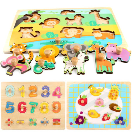 Puzzle Montessori din Lemn pentru Copii, Cyrax, 3D, 0-3 Ani, Model Fructe, Educativ, Intuitiv, Creativ, 9 Piese, 30x22.5x0.8 cm, Multicolor
