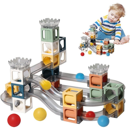 Set piese magnetice de constructie, Cyrax, Cu tobogane si bile, 41 piese, Multicolor