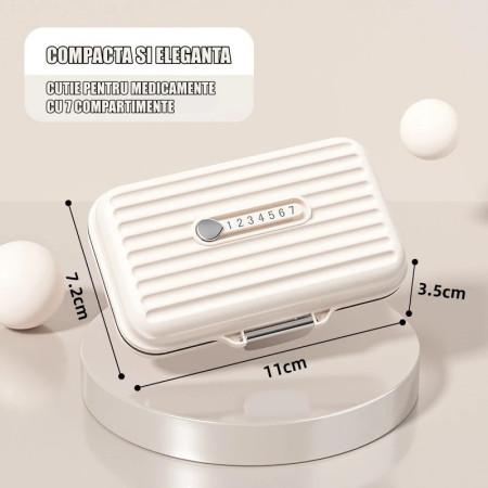 Cutie Medicamente,  Bej, 7 Compartimente, Portabila si Compacta, 11x7.2x3.5 cm, Ideala pentru Uzul Cotidian