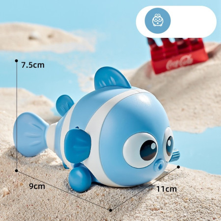 Jucarie mecanica pentru copii Cyrax, pestisor haios, cu cheita, distractiv, se taraste, se misca, 11 x 9 x 7.5 cm cm, albastru