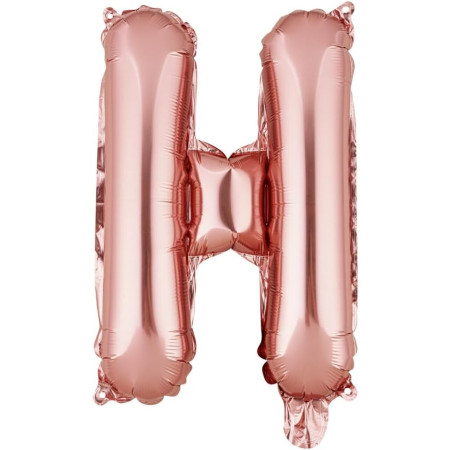 Balon Folie Metalizata Litera H, Cyrax, 40 cm, Umflati cu Heliu sau Aer, Ambalaj Individual, Pai inclus, Rose Gold