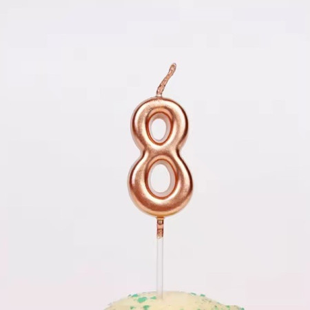 Lumanare de Tort, Cyrax, Model Cifra 8, Party, 4.5 x 2.5 cm, din Parafina, Rose Gold