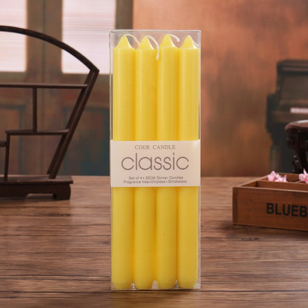 Set 4 Lumanari,  pentru Suport de Masa, Fara Miros si Fum, din Parafina, 2.2 x 25 cm, Galben