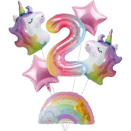 Balon din Folie Metalizata Gradient Cyrax, Figurina Cifra, Tema Aniversare 100 cm, Ambalaj Individual, Pai inclus, Umflare cu Aer sau Heliu, Multicolor, Cifra 2
