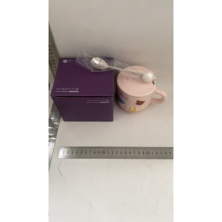 Cana ceramica, Cyrax, din Portelan, print Figurine Animalute, Cana penru Copii, Model CUTE, Cana cu Lingura si Capac, Ceasca pentru Cafea, Ceai, 400ml Roz