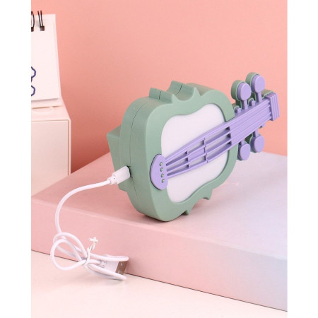 Lampa de Veghe,  cu Protectie pentru Ochi, Model Violina, Lumina Calda, Incarcare USB, ABS, 14.3x5x9.9 cm, Verde/ Mov