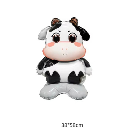 Balon din Folie Metalizata, Cyrax, Mini Figurine Animalute, Model Vacuta, Tematica Aniversare, 38x58 cm, Ambalaj Individual, Pai Inclus, Umflare cu Aer sau Heliu, Multicolor