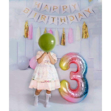 Balon din Folie Metalizata Gradient Cyrax, Figurina Cifra, Tema Aniversare 100 cm, Ambalaj Individual, Pai inclus, Umflare cu Aer sau Heliu, Multicolor, Cifra 3