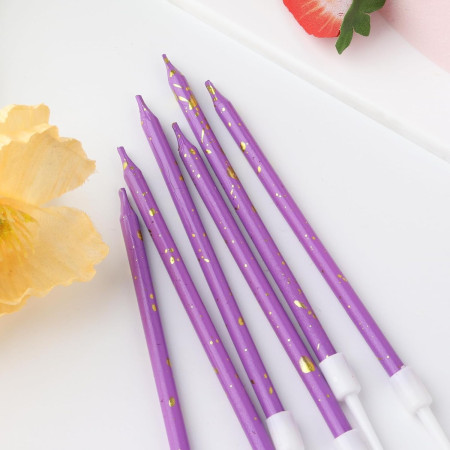 Set 6 Lumanari Lungi, Cyrax, din Parafina, 10 x 0.5 cm, Happy Birthday, Mov