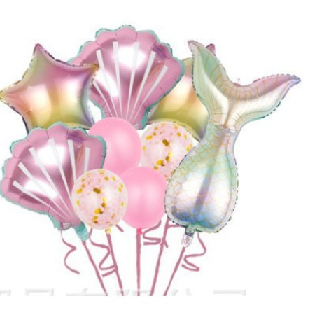 Set baloane aniversare pentru fetita, set din 9 baloane, Cyrax, Tematica Sirene, 5 Baloane Folie, 4 baloane latex, Roz metalizat