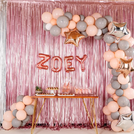 Balon Folie Metalizata Litera E, Cyrax, 40 cm, Umflati cu Heliu sau Aer, Ambalaj Individual, Pai inclus, Rose Gold