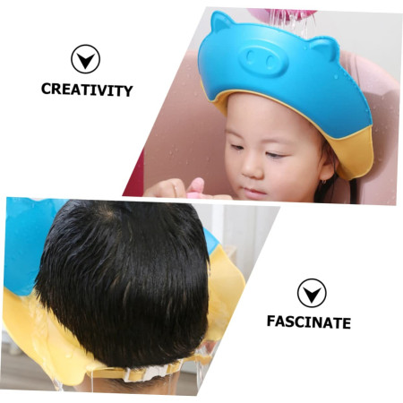 Cyrax Viziera de Protectie Baie Pentru Copii, Fippy, Model Purcelus, Dimensiune ajustabila, Durabil, Usor de curatat, Impotriva Samponului, pentru Ochi si Urechi, TPE+PP, 23x23 cm, Albastru