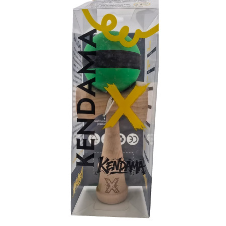 Kendama X Originala, Profesionala, Cyrax, 18 cm, din Lemn, Rubber Grip, Negru/Verde