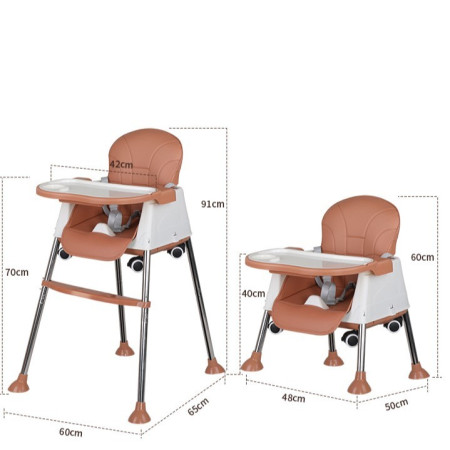 Scaun de Masa Pliabil 3in1, Cyrax, Reglabil, Multifunctional, 3 Pozitii, Masuta si Husa Detasabile, Roti, Centura de Siguranta, Ajustare Inaltime, Maro