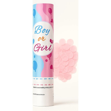 Tun Confetti, Cyrax, Model Gender Reveal, Boy or Girl, 40 cm, Ambalaj din Carton, Eliberare prin Rasucire, Roz