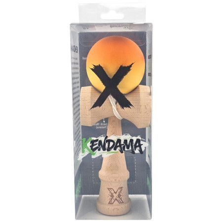 Kendama X Originala, Profesionala, Cyrax, Rubber Grip, din Lemn, 18 cm, Portocaliu/Galben