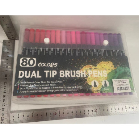 Set 80 Carioci, Cyrax, pe Baza de Apa, 2 Tipuri de Varf, 1-2 mm, 0.4 mm, Corp Carioca Negru, din Plastic, Multicolor