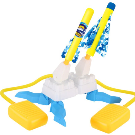 Jucarie pentru Copii, Cyrax, Lansator de Rachete cu Piciorul, Doua Lansatoare, 4 Rachete Fara Lumini, 2 Aircrafts, 33x25x27 cm, Galben-Albastru