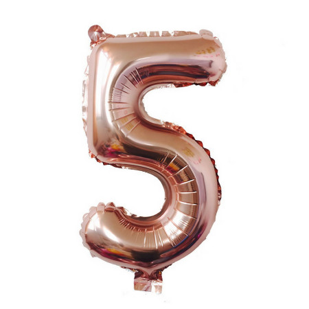 Balon din Folie Cyrax, Cifra 5, 81 cm, Pentru Aer sau Heliu, Bulk, Roz Auriu