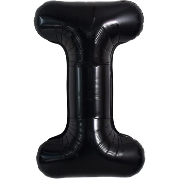 Balon Folie Metalizata Litera I, Cyrax, 40 cm, Umflati cu Heliu sau Aer, Ambalaj Individual, Pai inclus, Negru