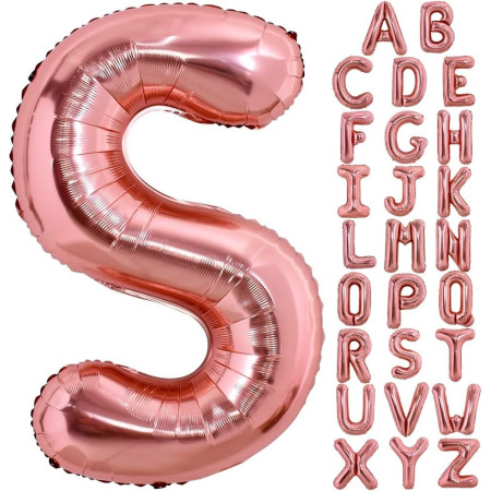 Balon Folie Metalizata Litera S, Cyrax, 80 cm, Umflati cu Heliu sau Aer, Ambalaj Individual, Pai inclus, Rose Gold