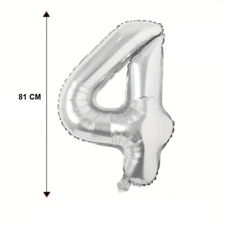 Balon din Folie Cyrax, Cifra 4, 81 cm, Pentru Aer sau Heliu, Bulk, Argintiu